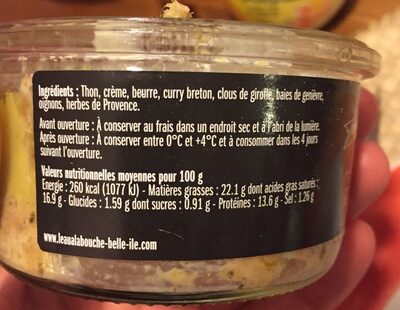 Rillettes de thon au curry breton nutrition facts table