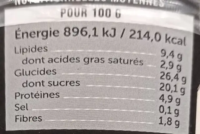 Glace à la pâte à tartiner bio nutrition facts table