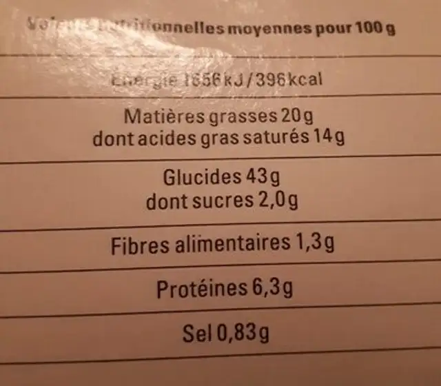 La pâte feuilletée nutrition facts table