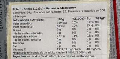 Bolero Advance hydration Banana and straberry nutrition facts table