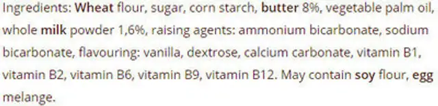 Baby biscuits ingredients label