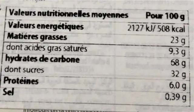 Biscuits fourrés au beurre d’arachide nutrition facts table