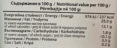 Хомогенизиран продукт за готвене на растителна основа nutrition facts table