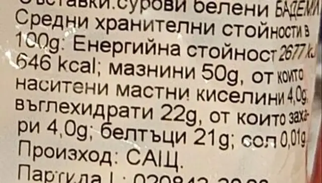 Сурови белени бадеми nutrition facts table