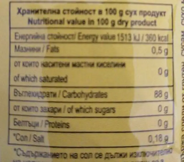 Нишесте царевично натурално nutrition facts table