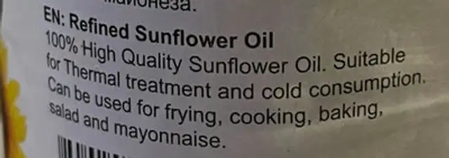 Sunflower Oil ingredients label