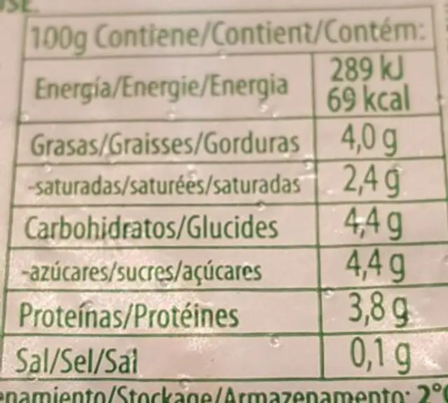 Краве кисело мляко 4% nutrition facts table