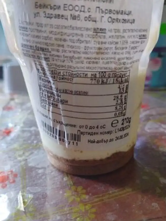 Млечна закуска nutrition facts table