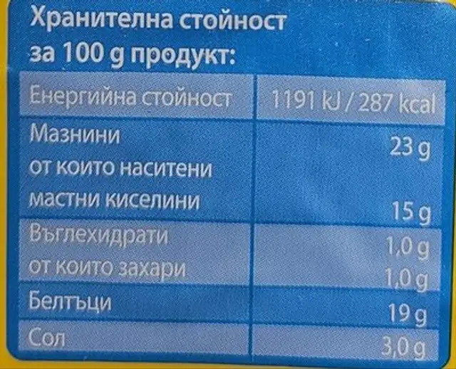 Българско бяло саламурено сирене nutrition facts table
