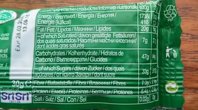 Quin bite choco mint nutrition facts table