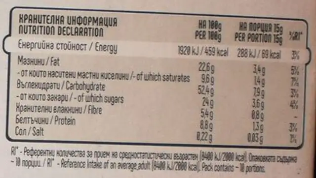 Бисквити Софт Тахан nutrition facts table