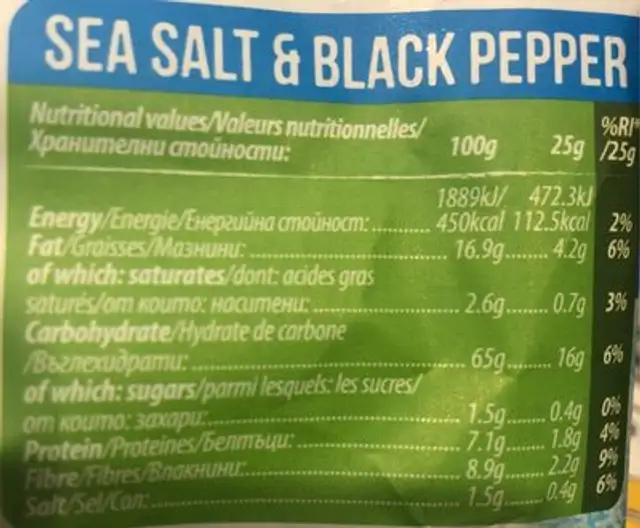 Brown Rice Chips nutrition facts table