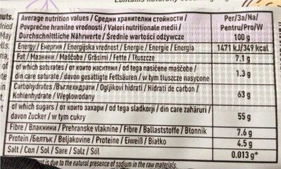 Nature bar, Blueberry nutrition facts table