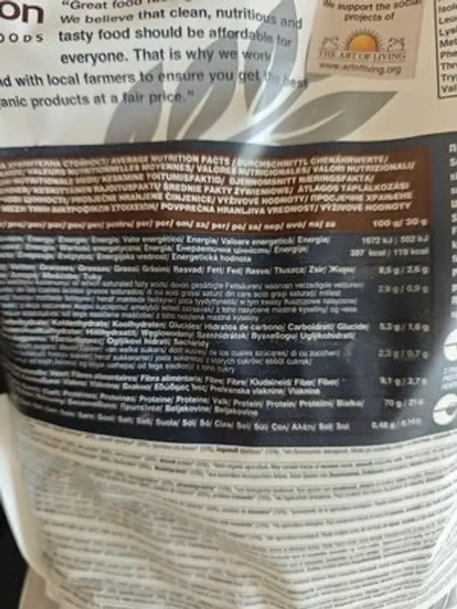 Vegan Protein Mix nutrition facts table