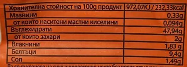 Ръжен хляб с цели ръжени семена nutrition facts table
