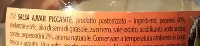 Aivar piccante ingredients label