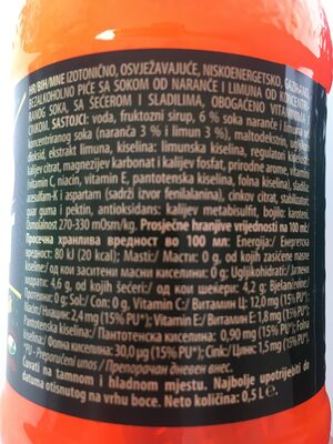 ISO sport naranča-limun ingredients label