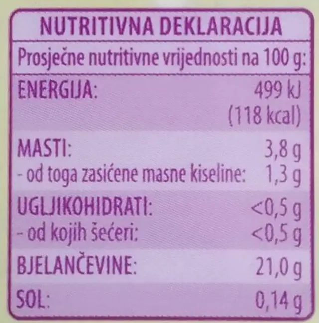 Purece mljeveno meso nutrition facts table