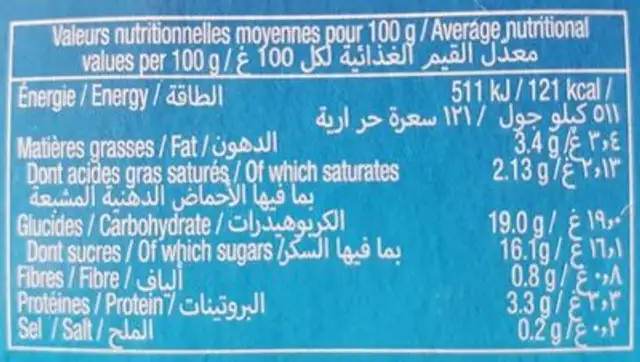 Lactel Dessert Chocolate nutrition facts table
