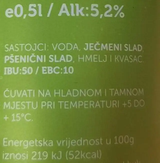 cvita Šibenik ipa nutrition facts table