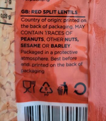 Leća crvena ingredients label