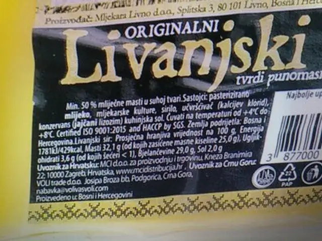 Livanjski sir nutrition facts table