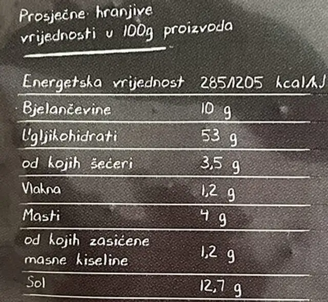 Kokošja supa nutrition facts table