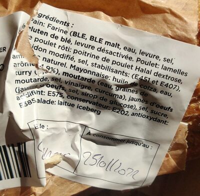 Sandwich poulet mayo crudités