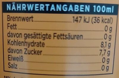 Cocktail limo nutrition facts table