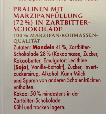 Marzipan Weihnachtstaler ingredients label