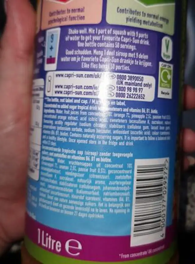 Pop ingredients label