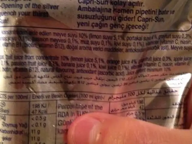 Multi-Vitamin ingredients label