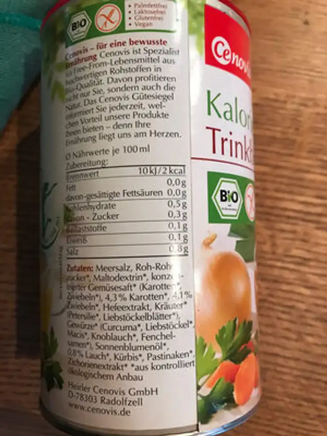 Kalorienarme Trinkbouillon ingredients label