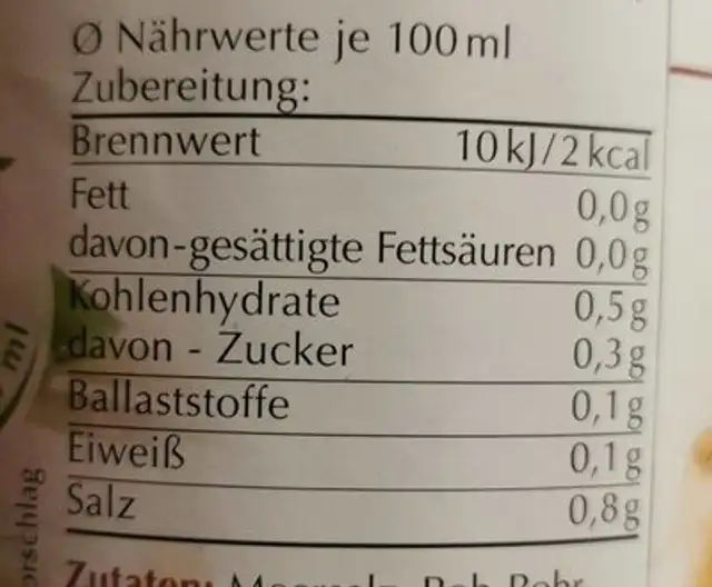 Kalorienarme Trinkbouillon nutrition facts table