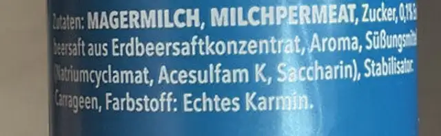 Erdbeermilch ingredients label