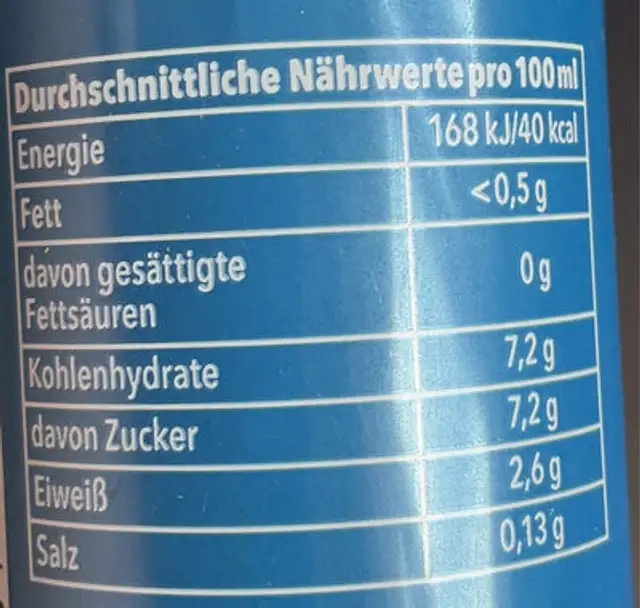 Erdbeermilch nutrition facts table