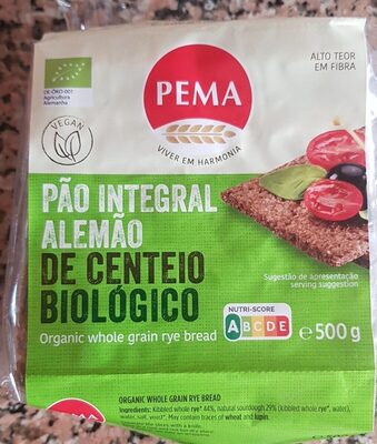 Pão integral alemão de centeio biológico front packaging