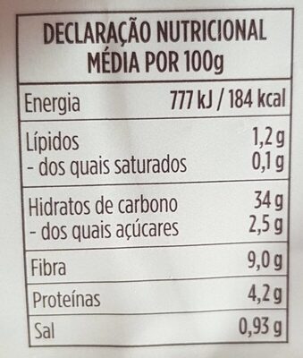 Pão integral alemão de centeio biológico nutrition facts table