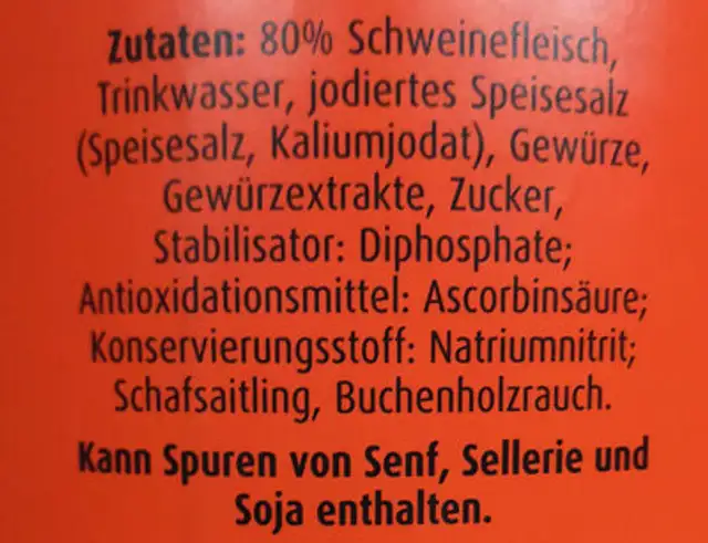Wiener - ungleiche Längen ingredients label