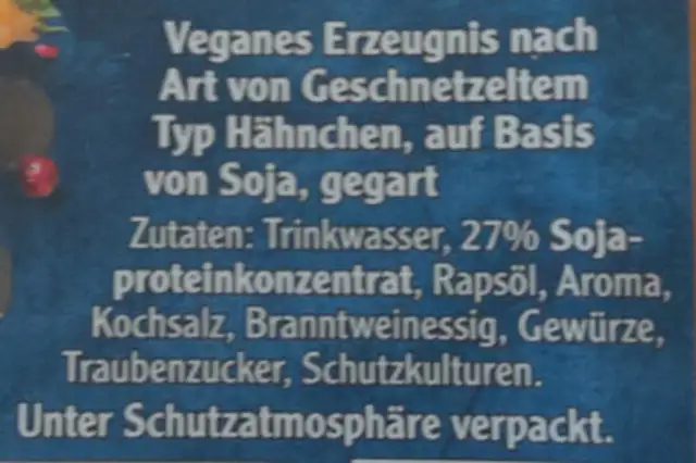 Mühlen Vegan Chicken Strips ingredients label
