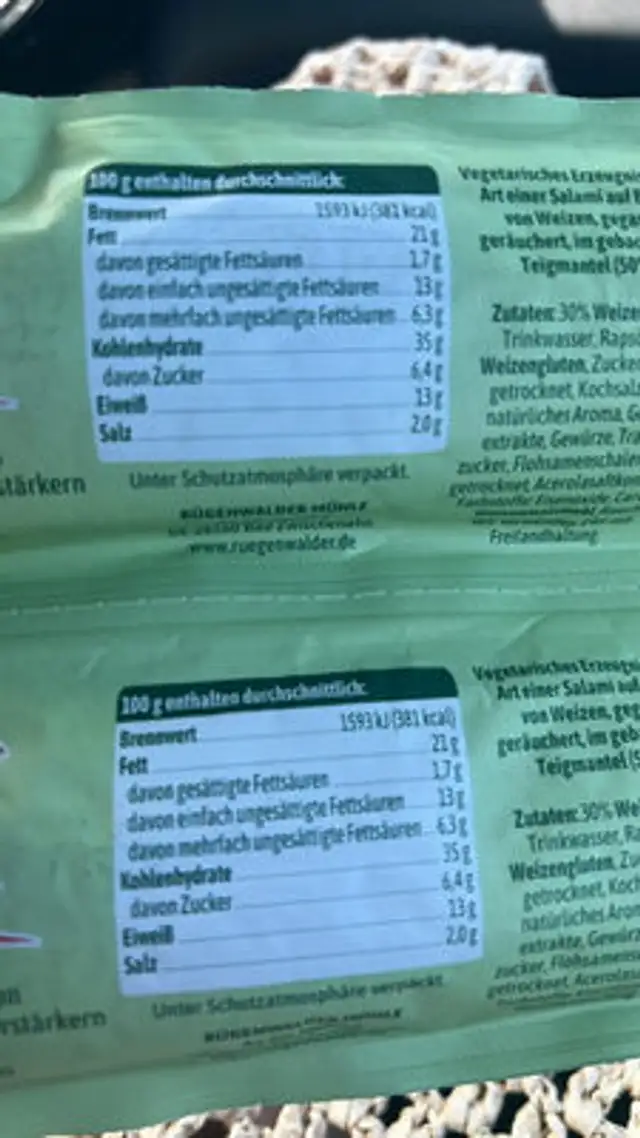 veg. Bifi ingredients label