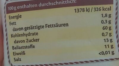 Vollkornmehl nutrition facts table