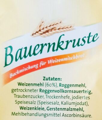 Brotbackmischung: Bauernkruste ingredients label