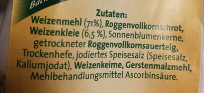 Brotbackmischung Vollwertkruste ingredients label