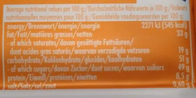 Salted Caramel Vegan nutrition facts table