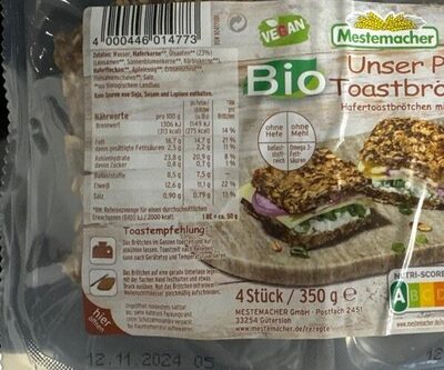 Bio Toastbrotchen pur