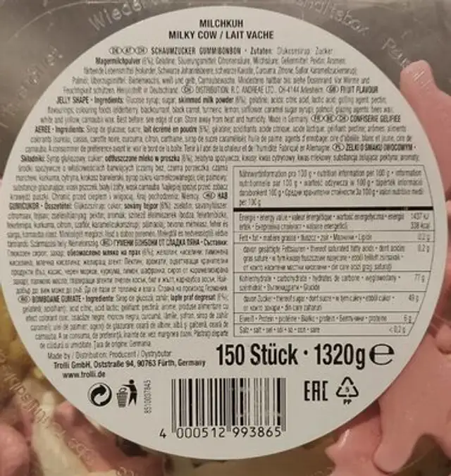 Milky cow nutrition facts table