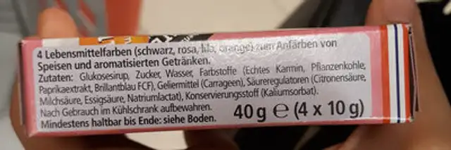 4 colorant alimentaire ingredients label