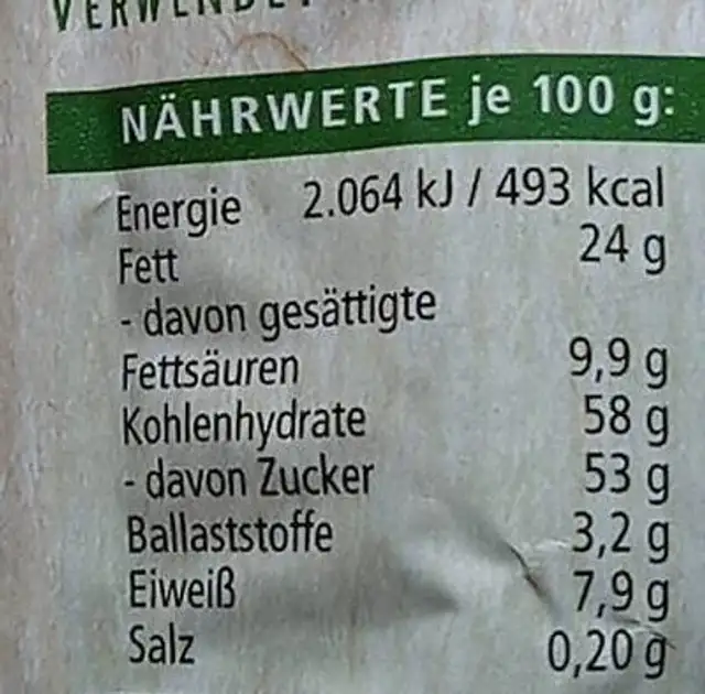 Backmich Haselnuss Karamell und Schoko nutrition facts table