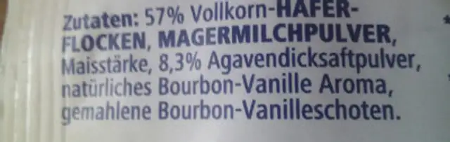 Classic Porridge ingredients label